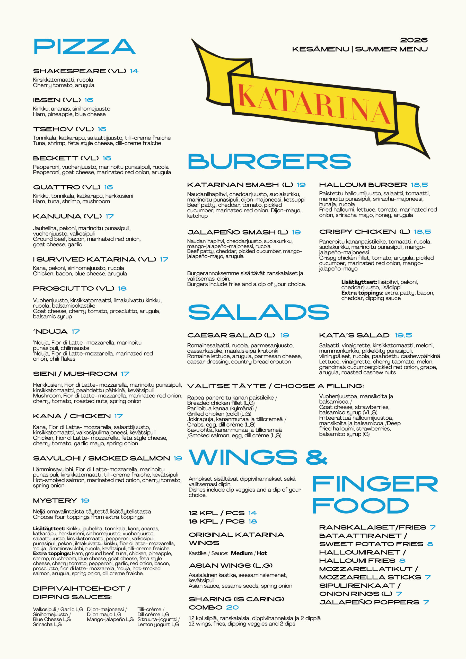 Ravintolalaiva Katarina Menu 2025